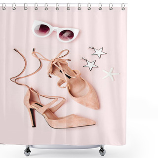 Personality  Fashion Female Shoesand  Accessories.  Flat Lay, Top View. Shower Curtains