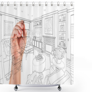 Personality  Hand Drawing Custom Living Room Design On A White Background. Shower Curtains