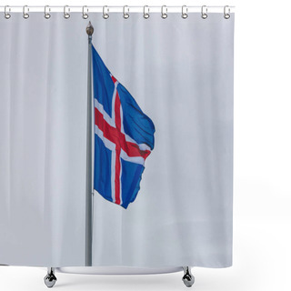 Personality  Close-up Shot Of Iceland Flag In Front Of Cloudy Sky Shower Curtains
