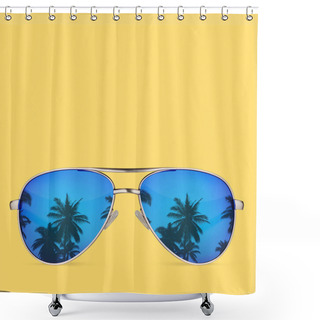 Personality  Sunglasses With Palms Isolated On Yellow Background. Shower Curtains