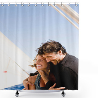 Personality  Couple Embracing Each Other On A Boat Shower Curtains