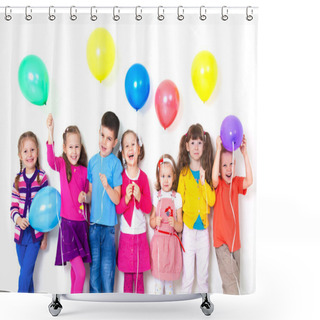 Personality  Happy Children With Balloons Shower Curtains