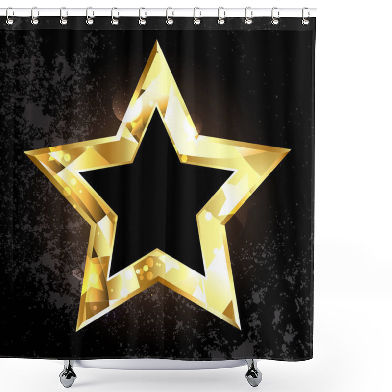 Personality  Gold, Glittering, Polygonal Star On A Black Background. Design With Gold Stars Shower Curtains