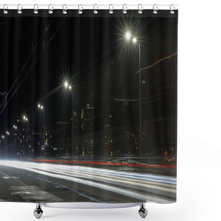 Personality  Long Exposure Of Lights On Road At Night Near Illuminated Buildings Shower Curtains
