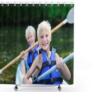 Personality  Two Brothers Kayaking On The River Shower Curtains