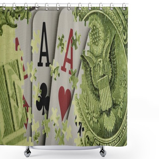 Personality  Composite Of A Us Dollar Bill And Playing Cards Shower Curtains