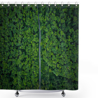 Personality  Road Through The Forest, View From Height - Aerial Photo Shower Curtains