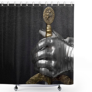 Personality  A Hand In An Ancient Knight's Glove. Shower Curtains