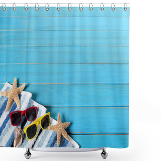 Personality  Beach Border With Blue Wood Decking Shower Curtains