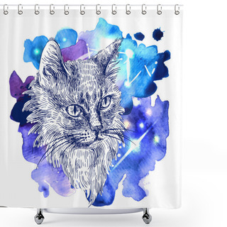 Personality  Sketch Of Cat Shower Curtains