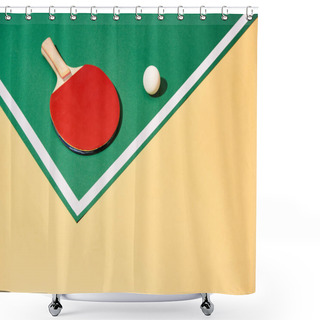 Personality  Table Tennis Racket And Ball On Green And Yellow Surface With White Line Shower Curtains