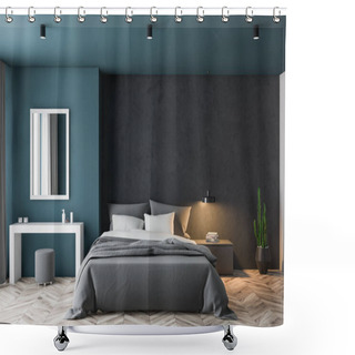 Personality  Blue And Black Bedroom With Makeup Table Shower Curtains