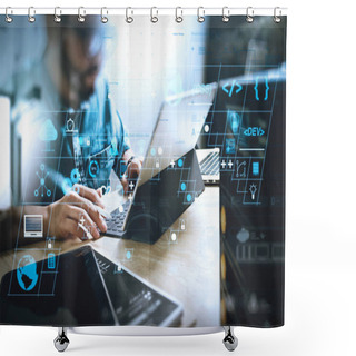 Personality  Coding Software Developer Work With AR New Design Dashboard Computer Icons Of Scrum Agile Development And Code Fork And Versioning With Responsive Cybersecurity.Co Working Process, Entrepreneur Team Working. Shower Curtains