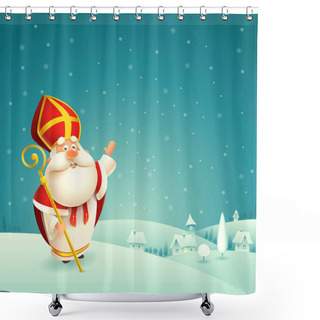 Personality  Saint Nicholas Theme - Winter Snowy Night Landscape Background Shower Curtains