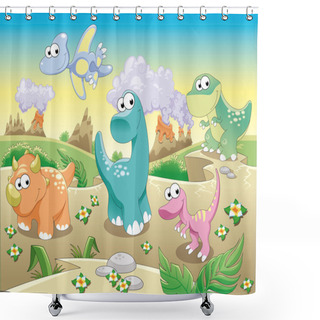 Personality  Dinosaurs Family With Background. Shower Curtains