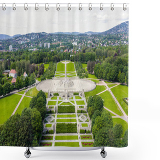 Personality  Oslo, Norway. Vigeland Sculpture Park. Vigelandsparken. Frogner Park, From Drone  Shower Curtains
