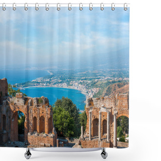 Personality  Ancient Greek Amphitheatre In Taormina City, Sicily Island, Italy Shower Curtains