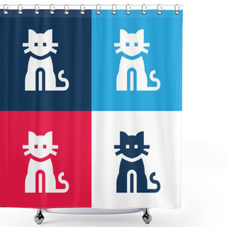 Personality  Black Cat Blue And Red Four Color Minimal Icon Set Shower Curtains
