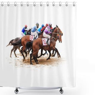 Personality  Jockey Horse Racing Horse Isolated On White Background Shower Curtains