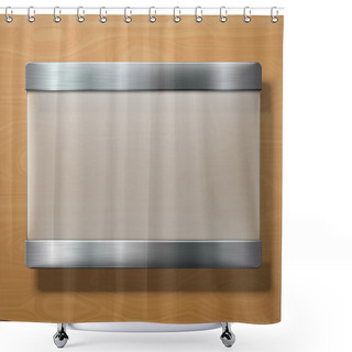 Personality  Vector Frosted Glass Plate With Metal Holders, On Wooden Background. Shower Curtains