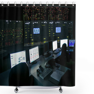 Personality  Lock Control Panel Of Nuclear Power Plant Operates On A Backup P Shower Curtains