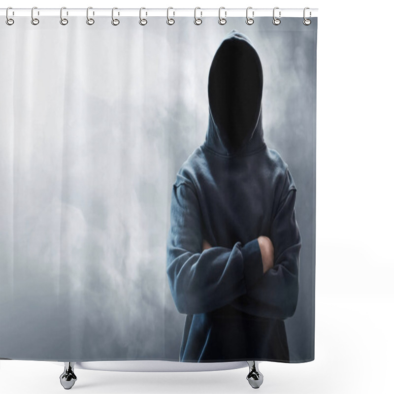 Personality  Unknown Hooded Computer Hacker On Smoke Background Shower Curtains