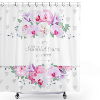 Personality  Wedding Floral Vector Design Horizontal Card. Pink And White Peony, Purple Orchid, Hydrangea, Violet Campanula Flowers Frame Shower Curtains