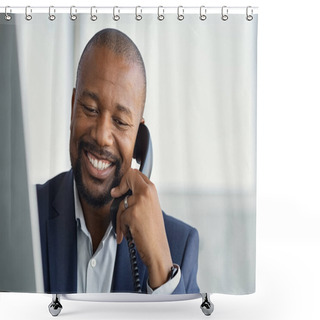 Personality  Mature Black Business Man Talking On Phone Shower Curtains
