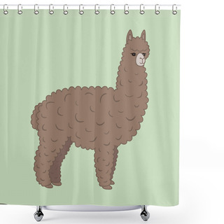 Personality  Cute Furry Brown Alpaca. Vector Illustration, Eps10. Shower Curtains