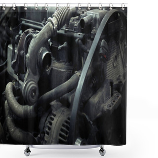 Personality  Destroyed Car Engine Shower Curtains