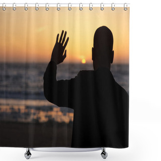 Personality  Male Silhouette Waving At Sunset At The Beach Shower Curtains