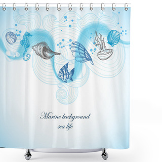 Personality  Sea Background, Marine Fauna Hand Drawn Elements Shower Curtains