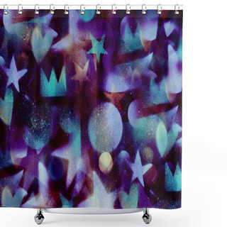 Personality  Unusual Space Abstract Background, With Elements Of Stars, Hearts, Planets, And Watercolor Splashes. Shower Curtains