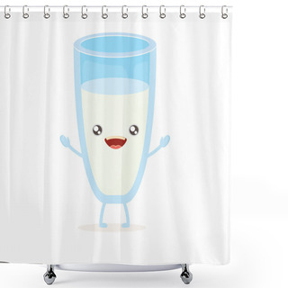 Personality  Funny Cartoon Cute Smiling Milk Glass Character Isolated On White Background. Kids Food Flat Funky Character Shower Curtains