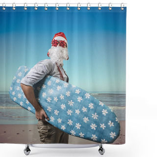Personality  Funny Santa Claus Surfer Beach Shower Curtains