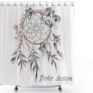 Personality  Boho Design With Dreamcatcher, Feathers And Flowers Shower Curtains