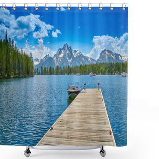 Personality  Motoboat Dock On Jackson Lake At Coulter Bay. Shower Curtains