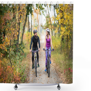 Personality  Couple Cycling Outdoors Shower Curtains