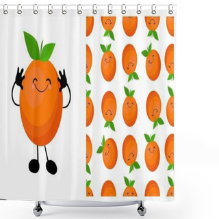 Personality  Orange Character. Cute Cartoon Fruit. Illustration Isolated On A White Background. Citruses Seamless Pattern. Shower Curtains