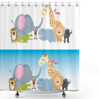 Personality  Cute Cartoon Jungle Safari Animal Set Shower Curtains