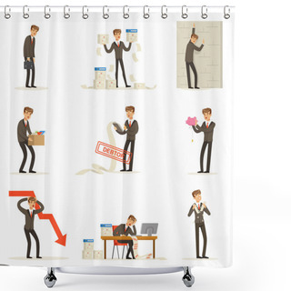 Personality  Business Fail And Manager Suffering Loss And Being In Debt Set Of Bankruptcy And Company Failure Vector Illustrations Shower Curtains