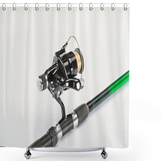 Personality  Close Up View Of Fishing Rod Isolated On White, Minimalistic Concept  Shower Curtains