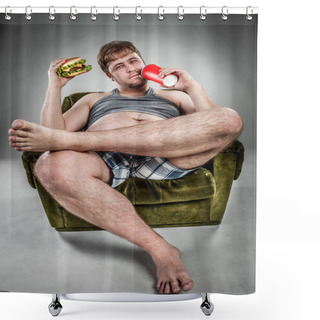 Personality  Fat Man Eating Hamburger Shower Curtains