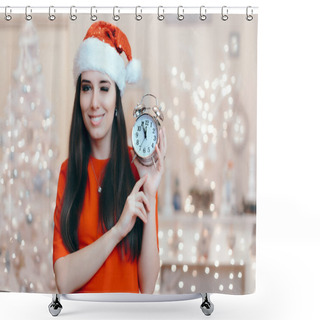 Personality  Christmas Woman With Alarm Clock Waiting For Santa Claus Shower Curtains