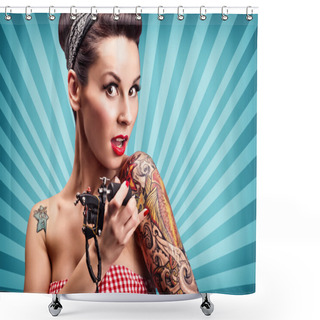 Personality  Pin-Up Girl With Tattoos Shower Curtains