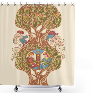 Personality  Abstract Vector Illustration Composition With Fairytale Characters Shower Curtains