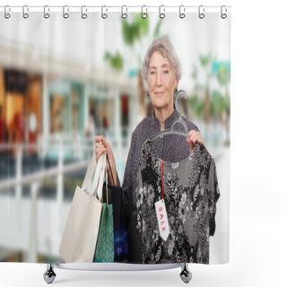 Personality  Grey Haired Woman Shopping In Mall Shower Curtains