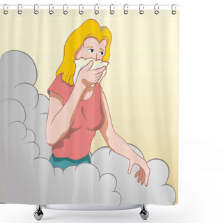Personality  Individual Protecting The Nose And The Mouth Not To Inhale Poisonous Gases Caused By An Accident At Work. Shower Curtains