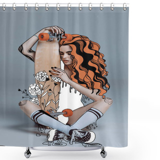 Personality  Girl Hugging Longboard  Shower Curtains