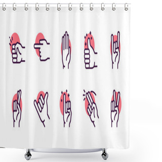 Personality  Gesture Color Linear Icon Set. Editable Stroke. Shower Curtains